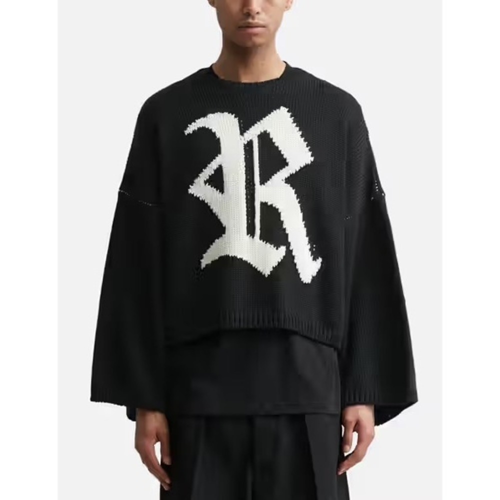 Raf Simons 231826 Black Virgin Wool Intarsia Graphic Sweater Made in Italy OS